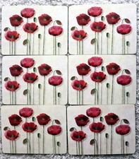 SIX Poppy Placemats Cork Backed 11.5 x 8.5 Inch