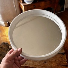 Vintage Mid-Century White Plastic-Framed Round Wall Mirror – Retro! –