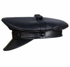 Genuine Full Leather Black Army Muir Biker Peaked Police Bluf Cap Hat