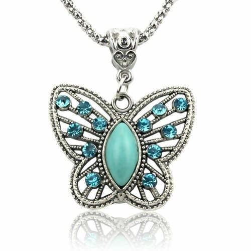 Turquoise butterfly necklace - turquoise,