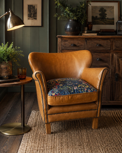Tan leather occasional tub - leather,