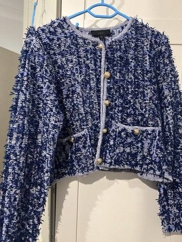 Zara blue white tweed jacket - blue/white,