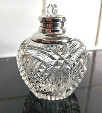 PERFECT solid silver collar cut glass bottle with perfect stopper.