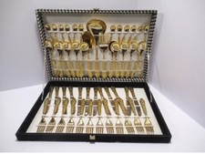 Rare Italian Gold Plated 12  Setting Cutlery Set In Case