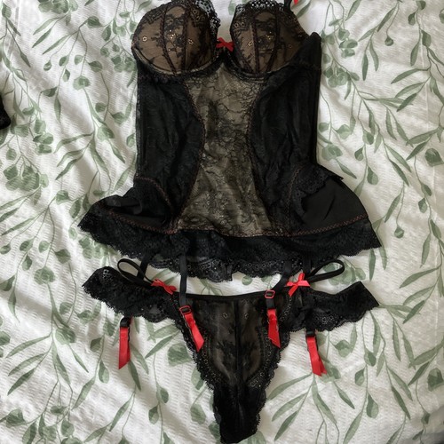Black lace red bows - m&s,