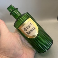 SUPERB VICTORIAN GREEN GLASS POISON CHEMIST ROUND BOTTLE TINCT ARNICA