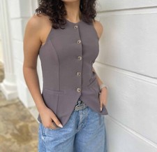 Womens RIVER ISLAND Waistcoat Top Longline Sleeveless Jacket Crepe Tailored Fit