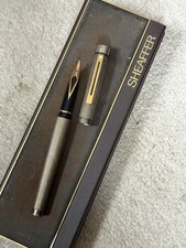 Vintage Sheaffer Targa Silver Plated Fountain Pen -  14 K Gold Nib With Box