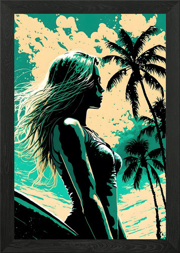 Surfer girl framed wall - surfer,