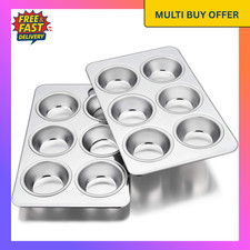 2 Pack Muffin Tray, 6-Hole Muffin Tin Moulds Cupcake Baking Tray Pan, Stainless 