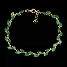 Sterling Silver Bracelet Emerald Genuine Natural Gems Gold Coated 7 1/4 to 8 In