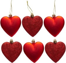6 or 12pc Heart Baubles Christmas Tree Decorations Glitter & Matte Assorted Xmas