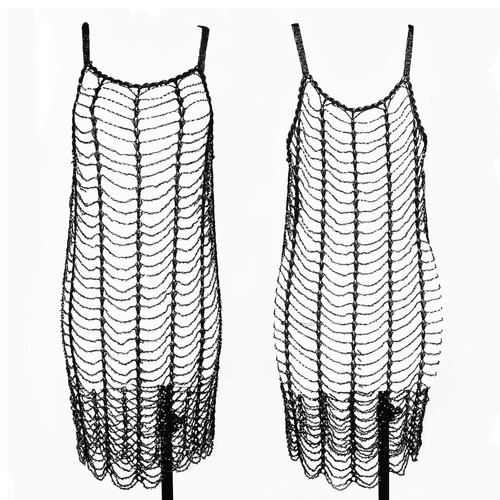 Black crochet dress tunic - black,