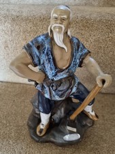 Chinese Mudman Figurine Shiwan Ceramic Pottery Statue With An Axe. 9.6”/25cm