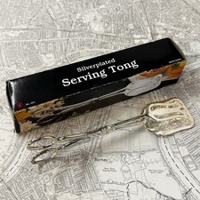 Vintage Silver Played Serving Tongs Cake Server