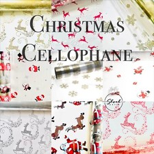 ShredAstic ® CHRISTMAS Cellophane Film Wrap Hamper Xmas cut lengths /rolls 1-20m