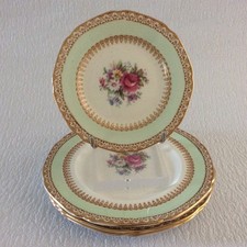 Rare vintage Paragon side & butter plates x4 - mint green floral - Royal Warrant