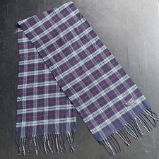 Burberry Scarf Vintage Dark Blue with Light Blue Check Wool 132cm/29cm Preloved