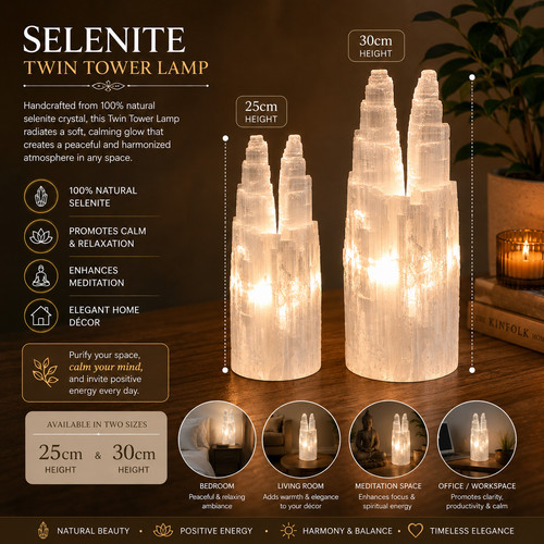 Selenite twin tower lamp - twin, led
