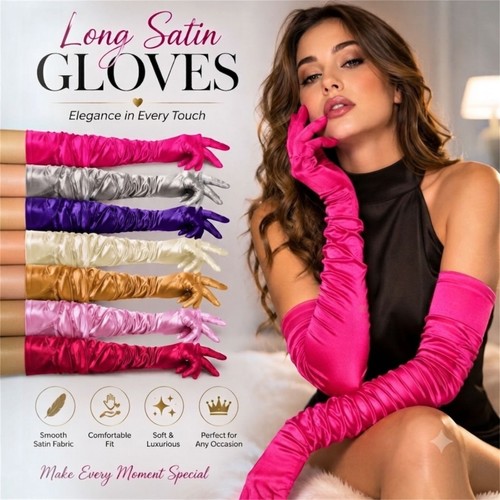 Women long satin - satin, gloves