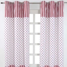 Love Hearts Red White Eyelet Curtains Pair 137x182cm 100% Cotton Unlined