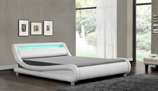 Faux Leather Bed Double King Size LED Headboard Sleigh Black White Mattress