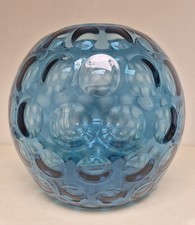 Large Vintage Vase Blue Optical Bubble Goldfish Bowl Style Vase Retro Midcentury