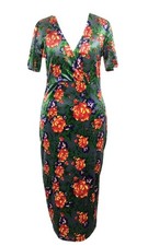 Zara Midi Dress S 8 Velvet Sage Green Rose Floral Semi Wrap Bodycon Velvet Feel