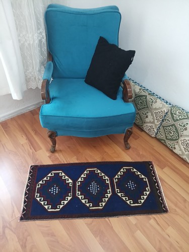Navy blue rug handknotted - navy,