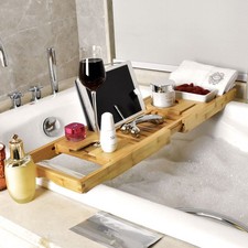 Extendable Bathtub Caddy Tray Bamboo Bath Tub Storage Rack Shelf Holder Bathroom