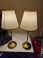 Pair of IKEA Brass Pull Cord bed sideTable Lamps  with white Lamp shades