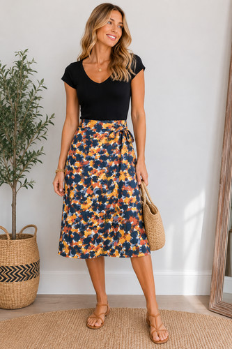 Floral wrap midi skirt - skirt,