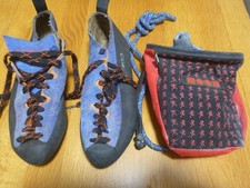 Boreal Rock Climbing shoes, size 6 1/2 UK, 40 EU and Chalk Bag.