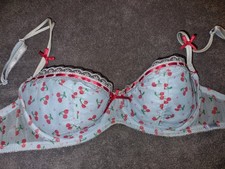 💝 Gorgeous blue red cherry LA SENZA Padded Underwired Bra Size 32D
