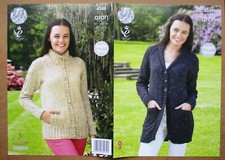 King Cole Aran Knitting Pattern 4348: Lady's Raglan Sleeve Cardigans:  32-42"