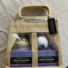 New ISLE OF MULL SOAP CO.  Hessian Bag With Lavender Bath Salts, Bomb & 2 Soaps