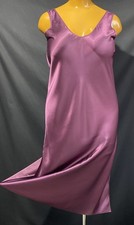 M&S Long Length Nightdress Slip Gown, Damson Slippery Liquid Satin, UK 16 