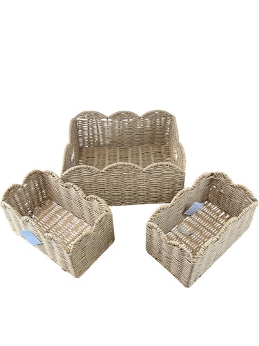 Set wicker rattan scallop - of,