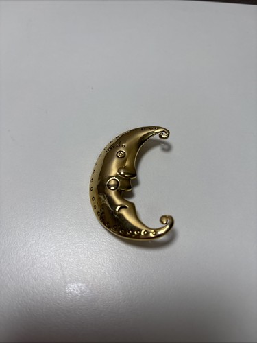 Gold tone metal crescent moon - gold-tone,