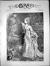 Old Print Fashion Repeats Itself Woman Fan Sketch Gown Dress Mirror 1872 19th