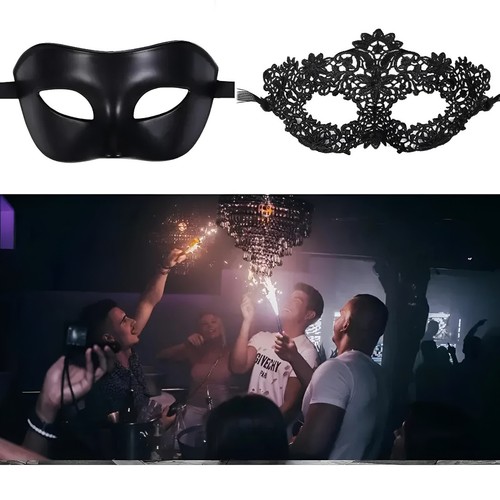2pcs black lace masquerade - black,