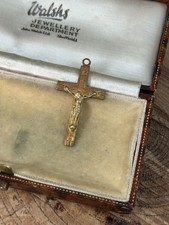 Vintage Cross Pendant Gold Tone Metal Crucifix Christian Catholic Charm Jesus