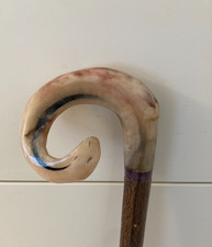 RAMS HORN  CURLY CROOK on HAZEL shaft walking hiking and beaters stick.