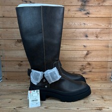 Zara Boots Womens Size UK 7 Brown Biker Buckle Knee Length Track Sole