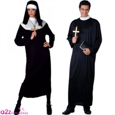 Ladies Nun Mens Priest Father Vicar Costumes Adult Stag Hen Couples Fancy Dress
