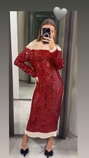ZARA SEQUIN CHIFFON RED MIDI