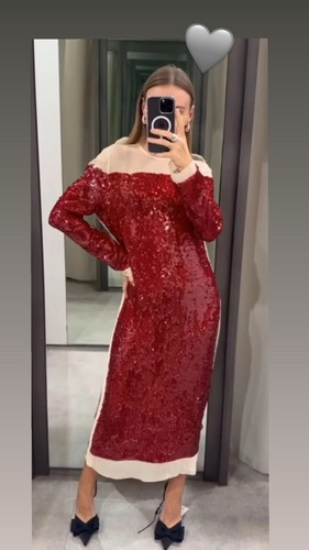Zara sequin chiffon red midi - sequin,