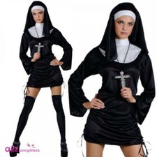 Adult Naughty Nun Dress & Headpiece Halloween Religious Fancy Dress IMPERFECT