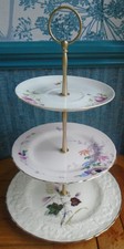 3 tier cake stand Made from vintage mismatched embossed & floral plates SET B