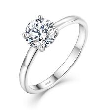 Sterling Silver 925 Simulated Diamond 7mm Solitaire Engagement Ring size J to S